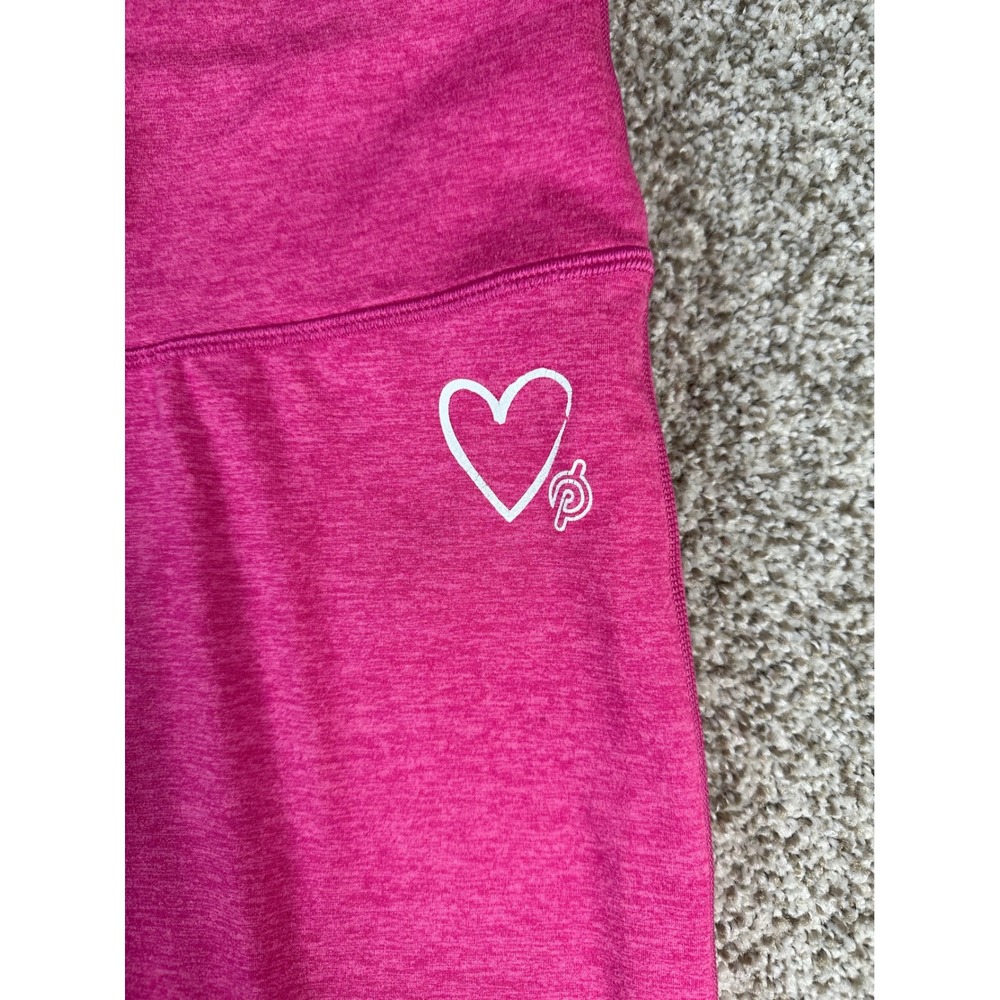 Peloton Womens Pink Heathered High Rise Mesh Crop Leggings Size M Heart Logo - Picture 2 of 10